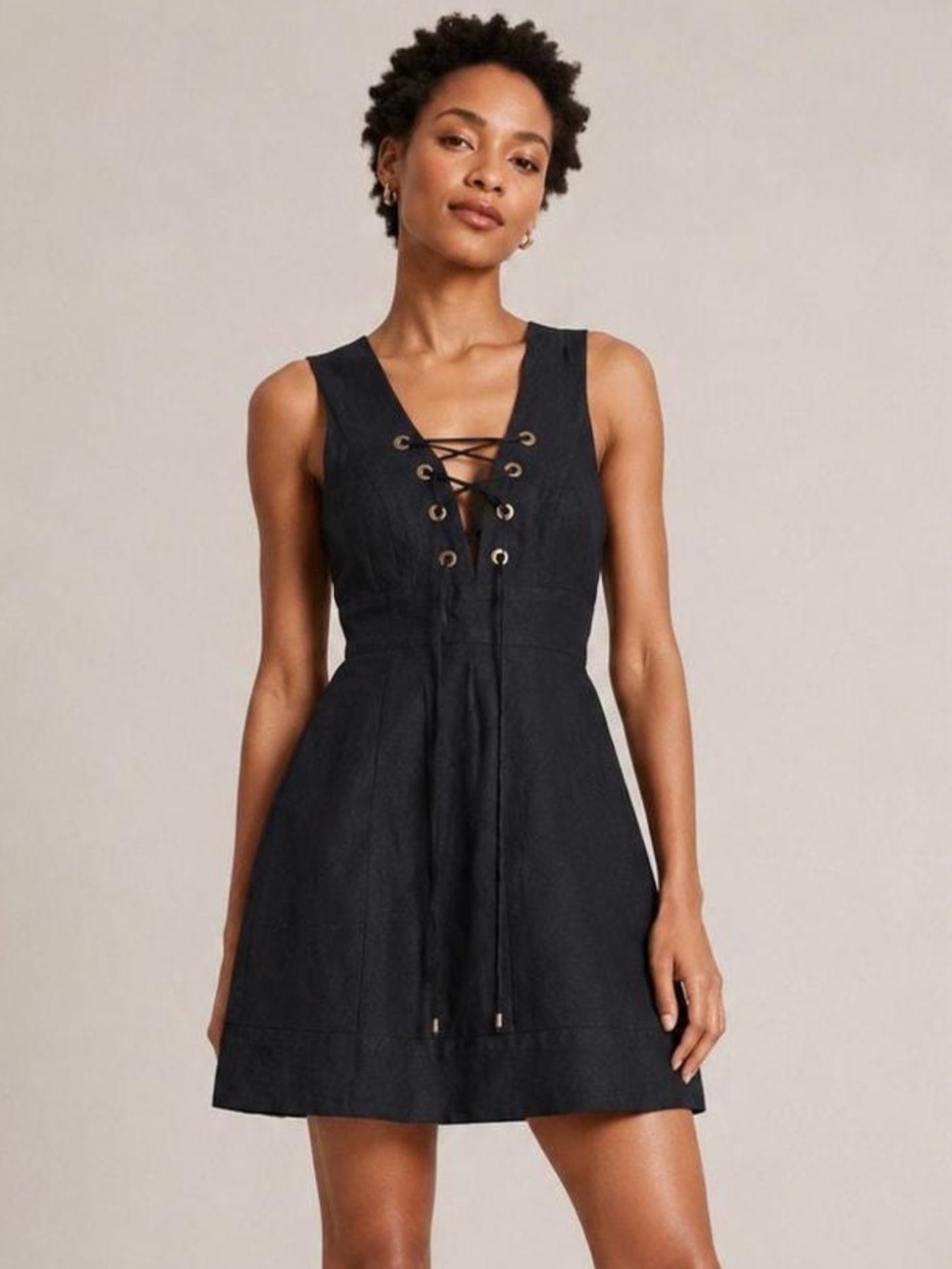 J. Crew Black Lace-Up Linen Sleeveless Mini Dress